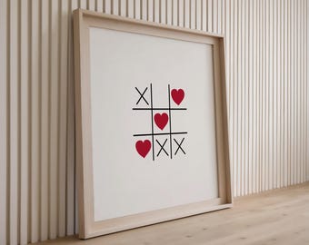 Heart Tic Tac Toe Wall Art | Hand Drawn Minimalist Valentines Day Print, Romantic Couple Poster, Modern Love Decor, Printable Valentine Gift