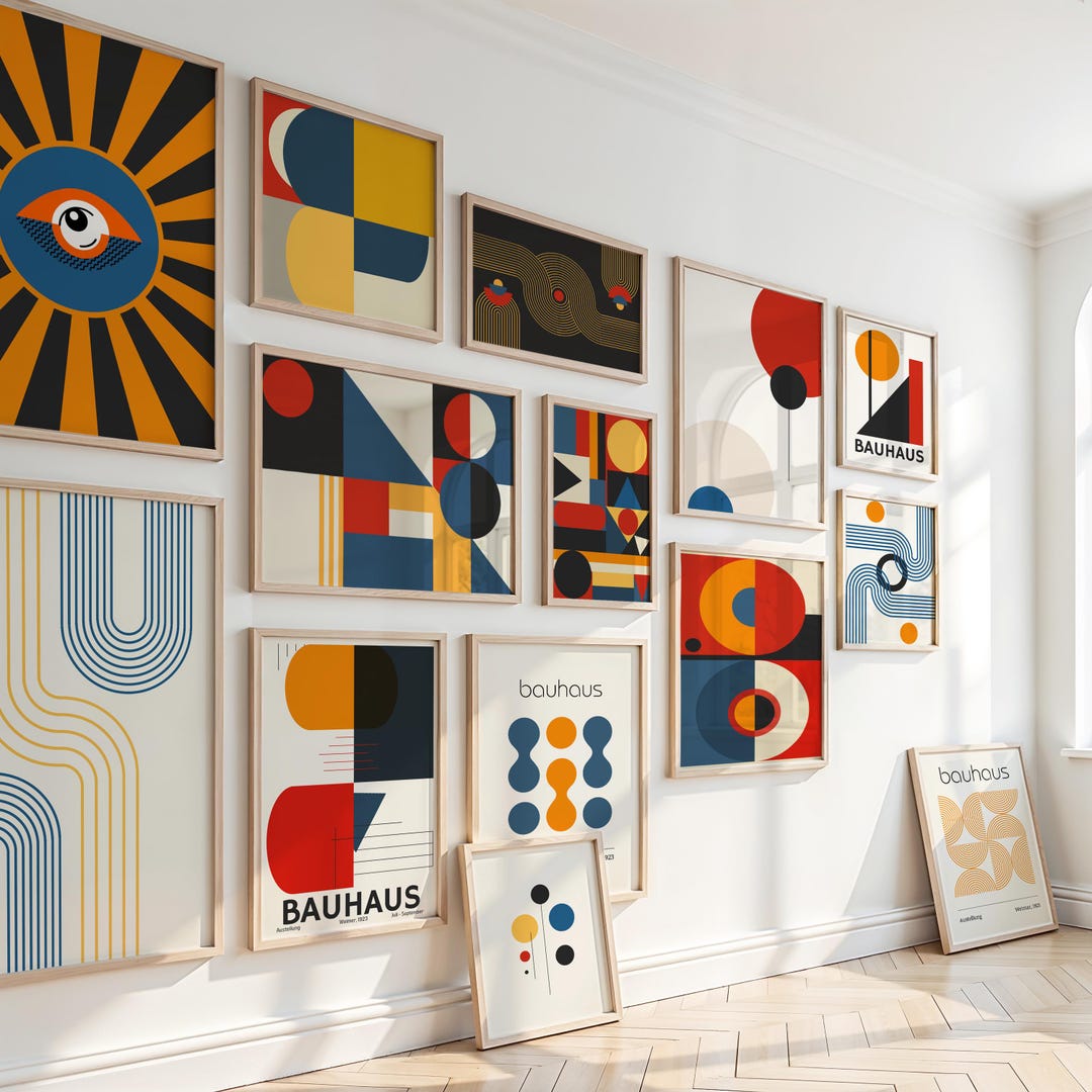 Bauhaus Wall Art Set of 14 Prints | Mid Century Modern Abstract Posters ...