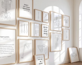 Mega Anatomy & Chiropractic Bundle, 20 Human Skeleton Prints + 6 Funny Quotes, Minimalist Medical Office Decor, Chiropractor Clinic Wall Art