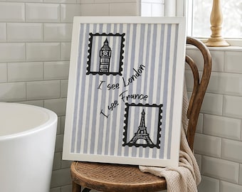 Funny Bathroom Wall Art “I See London I See France” Print, Minimalist Striped Poster, Guest Bathroom Decor, Humorous Toilet Sign Printable