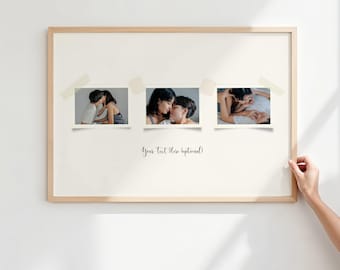 Collage Polaroid personalizado con 3 fotos, arte mural de paisaje personalizado, regalo digital minimalista para parejas, familias o amigos