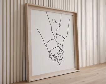 Us Print | Minimal Black Couple Line Drawing Poster, Romantic Valentine Wall Art, Modern Holding Hands Love Printable, Valentines Day Gift
