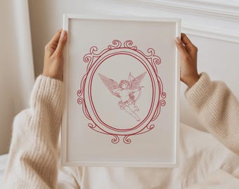 Hand Drawn Cupid Valentine Wall Art | Valentines Day Love Angel Print, Vintage Printable Poster, Romantic Valentine Decor, Gift Idea for Her