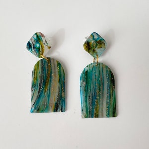 Dangle Translucent Marble Earrings, Polymer Earrings, Clay Fall Earrings