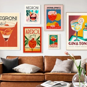 Retro Cartoon 60s 70s Inspired Alcohol Art Aperol Spritz Poster Prints Sangria Drink Negroni Canvas Painting Club Bar Home Decoration Gifts