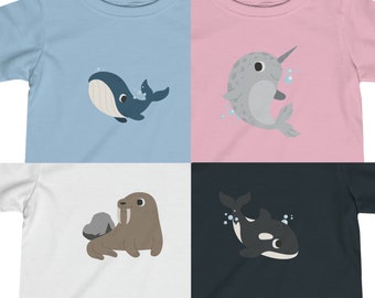 Ocean Mammals Unisex Infant Baby Top Tee featuring Water Animals ~ Blue Whale ~ Narwhal ~ Orca ~ Seal ~ Walrus