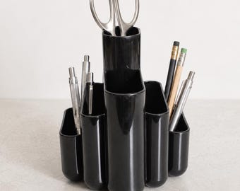Organizador de escritorio vintage de plástico negro Tenex de los años 80 - Bandeja para cartas de estilo posmoderno de la era espacial