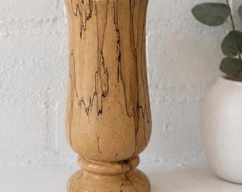 Jarrón de madera veteada: Recipiente orgánico torneado a mano, decoración Wabi Sabi, artefacto de madera natural.