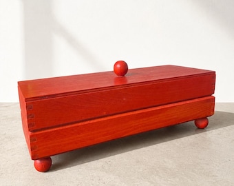 Caja de almacenamiento de madera roja vintage / Organizador de escritorio moderno escandinavo, construcción de cola de milano