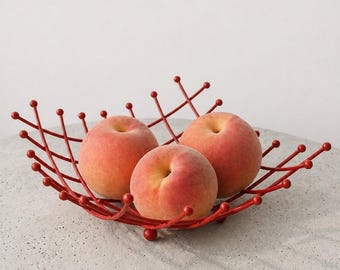 Vintage Modern Red Wire Fruit Bowl
