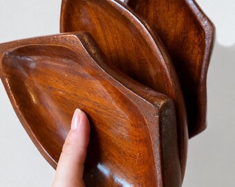 Vintage Monkey Pod Holzblattschalen - handgeschnitztes Mid Century Snackschalen