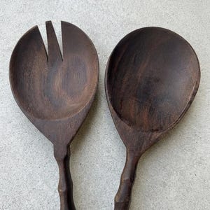 Servidores de ensalada de bambú tallados a mano, estilo vintage.
