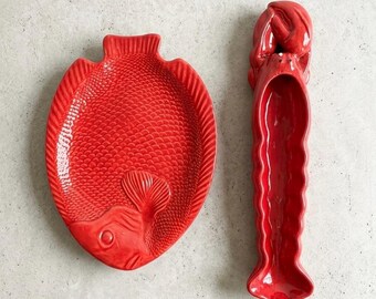 Retro Mediterranean Platter Set- Fish & Lobster