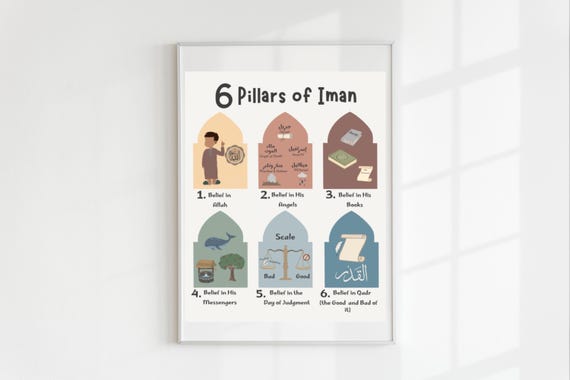Pillars of Iman Poster, Muslim Kids Wall Art, Islamic Classroom, Islamic Kids Wall Art, Islamic Nursery Wall Art, DIGITAL DOWNLOAD