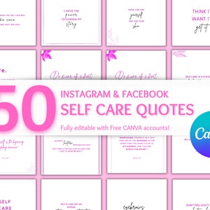 50 Self Care Quotes | Minimalist Instagram Post | Perfect For Coaches | DFY Social Media Content | Canva Editable.