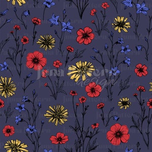 Wilflowers seamless JPG, Field flowers repeating pattern texture