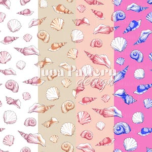 Shells seamless pattern, Summer digital design, Sea pattern file, Seamless pattern pink, Pattern for fabric
