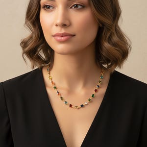 Halsband med flera ädelstenar | Halsband med 18k guldplätering och CZ-berlocker | Halsband med flera lager i lager | Stack-smycken för kvinnor | 50 cm