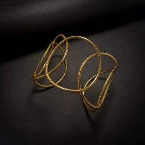 Handmade Gold Plated Brass Cuff Bracelet – Adjustable Geometric Statement Bangle – Bold Wire Jewelry Gift for Her – Artisan Cuff