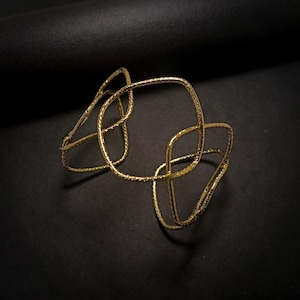 Handmade Gold Plated Brass Cuff Bracelet – Adjustable Geometric Bangle – Bold Statement Jewelry Gift for Her – Artisan Wire Bracelet