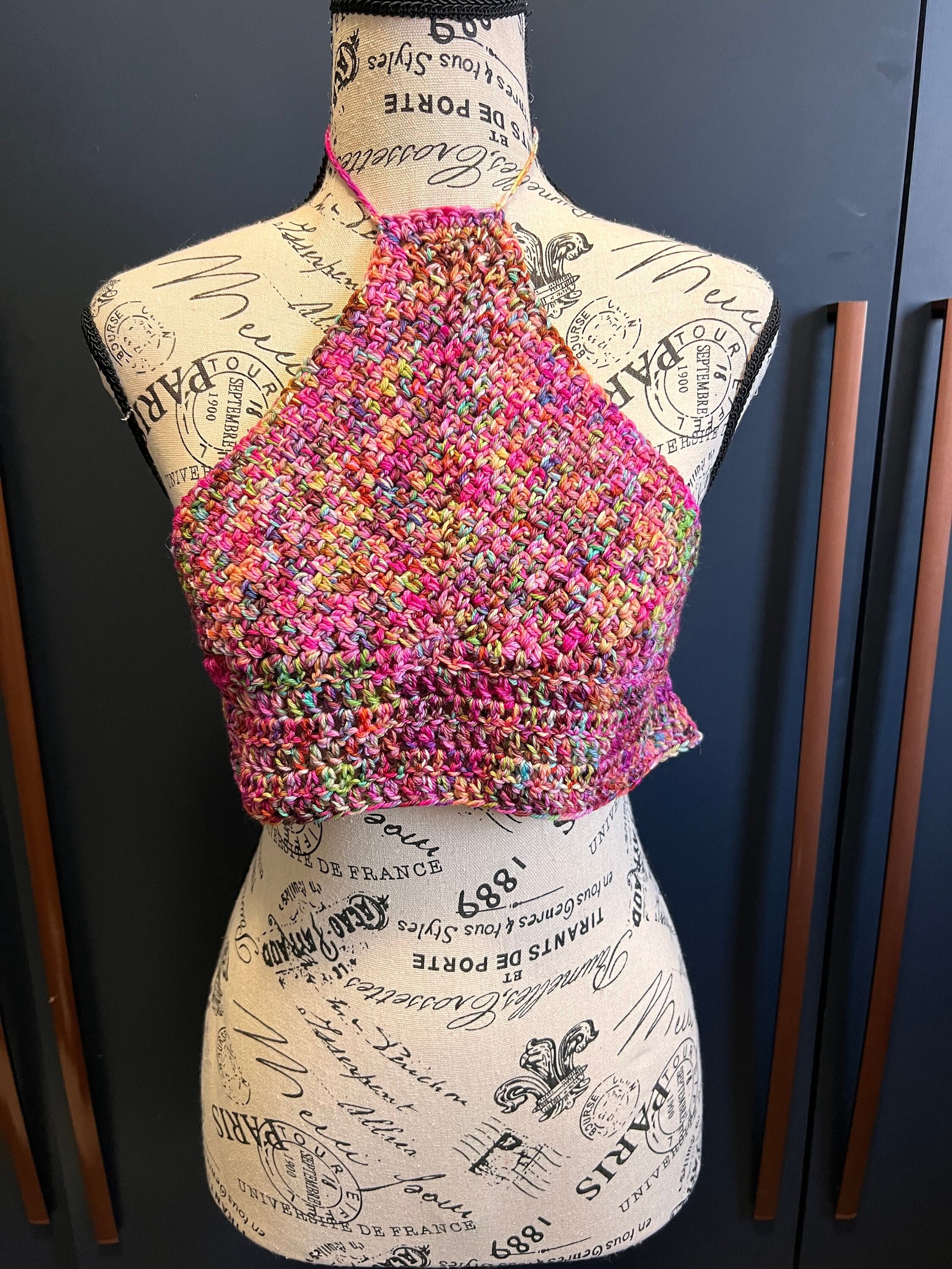 Multi-coloured Boho Crochet Halter Women's Top