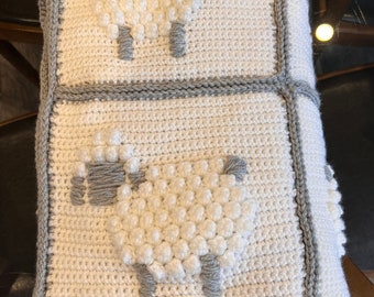 Coperta all'uncinetto di pecora e agnello - Doppio lato - Patchwork di tessuto all'uncinetto su un lato sul retro - MODELLO PDF di 2 PAGINE - Download istantaneo