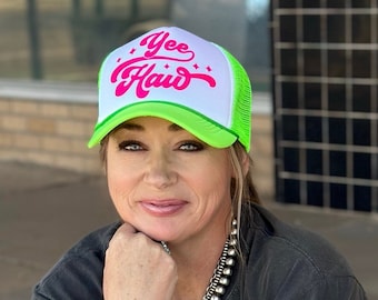 Sombrero de despedida de soltera de vaquera, sombrero de equipo, equipo de equipo, gorra YeehawTrucker / fiesta en la piscina / vacaciones en la playa, sombreros de neón Sombrero de viaje para niñas Sombrero de camionero para mujer