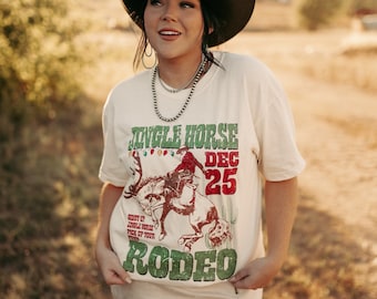 Jingle Horse Comfort Farben Shirt, Weihnachten Western Grafik T-Shirt, Cowboy Santa Shirt, Western Weihnachten TShirt, Cowboy Familie Shirt,