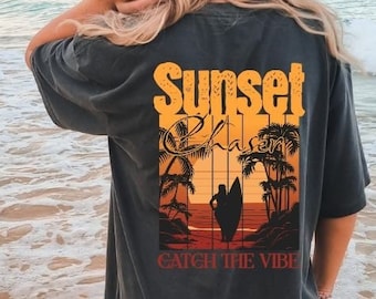 Hier kommt das Sonnen-T-Shirt, Retro-Stil T-Shirt, Hippie-T-Shirt, Vintage-inspiriertes Baumwoll-T-Shirt, Komfortfarben-T-Shirt, übergroßes T-Shirt, Strand-T-Shirt