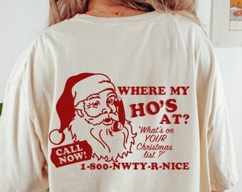 Groovy Retro Santa Comfort Colors Shirt, Vintage Christmas TShirt, Holiday Apparel, Where My Hos At Tee, Santa T-Shirt Funny Christmas shirt