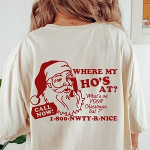 Groovy Retro Santa Comfort Colors Shirt, Vintage Christmas TShirt, Holiday Apparel, Where My Hos At Tee, Santa T-Shirt Funny Christmas shirt