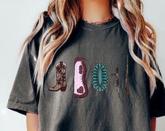 Cowgirl Comfort Farben Shirt, Vintage Cowgirl Tshirt, Cowboy T Shirt, Western Grafik T-Shirt, süßes Country Shirt, Cowgirl rosa Stiefel T-Shirt