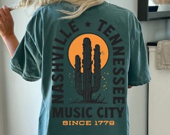 Camisa Comfort Colors Nashville, linda camiseta de Nashville, camisa de concierto, camisa de la ciudad de la música, camiseta del oeste de Tennessee, camiseta de cactus desgastada vintage