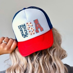 USA Trucker Hat, 4th of July Trucker Hat, Independence Day Trucker Hat, Red White and Blue Trucker Hat, Summer Trucker Hat, Girls Trip Hat