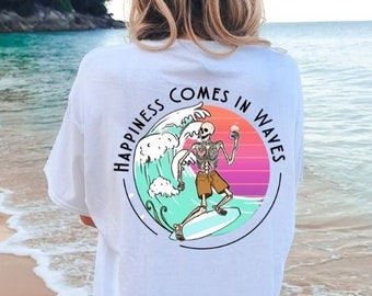 Happiness Comes in Waves Tee Summer Graphic Tee BeachT-shirt Boho Tee Vintage Inspired Cotton T-shirt Unisex Comfort Colors Vacation Shirt
