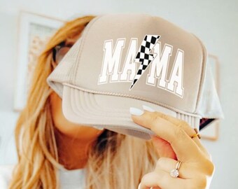 Mama Trucker Hat, Trendy Trucker Hat, Gift for Mom, Cute Trucker Hat, Lightening Bolt Trucker Hat, Retro Mom Trucker Hat,