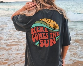 Comfort Colors® Retro Here Comes The Sun t-shirt Boho summer Tshirt Hawaii shirt Vintage Summer t-shirt, Boho Summer Shirt, sun t-shirt