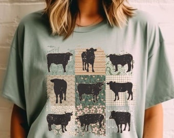 Camisa de colores de confort de vaca, camisa de vaca, camiseta gráfica occidental Cottagecore ropa camiseta de vaca, regalos de desgaste occidental cómodo para los amantes de las vacas