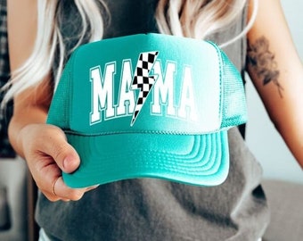 Mama Trucker Hat, Trendy Trucker Hat, Gift for Mom, Cute Trucker Hat, Lightening Bolt Trucker Hat, Retro Mom Trucker Hat,