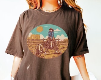 Cowgirl Comfort Colors Shirt, Western Graphic Tee, Horse Girl T-Shirt, Cutting Horse T Shirt, Ranch Girl Tshirt, Cowboy graphic tee,