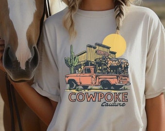 Camiseta gráfica occidental, camiseta de vaquero retro, camiseta de colores cómodos, camiseta gráfica de vaquera, camiseta de rodeo vintage,