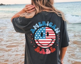 Camisa Retro USA Comfort Colors, camiseta del 4 de julio, camisa Retro America Camisa para mujer del 4 de julio, camisa patriótica de Estados Unidos, camiseta American Babe