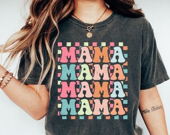 Retro Mama Comfort Colors Shirt, Gift for Mom, Checkered Mama Tshirt, Groovy Mama Tee, Trendy Mom T Shirt, Cute Mom T-Shirt