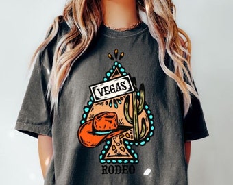 Camiseta Vegas Rodeo, camiseta gráfica occidental, camiseta vaquera retro, camiseta Comfort Colors, camiseta occidental, camiseta Rodeo, camiseta Vegas, camiseta Cactus