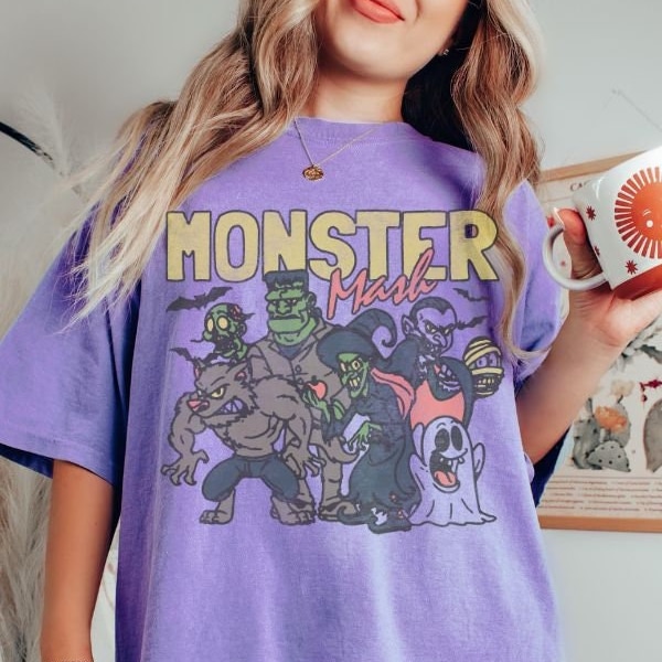 Retro Halloween Comfort Colors shirt, Monster Mash TShirt, Vintage Ghost Halloween t-Shirt, Monster Tee, Retro Fall Top, Fall Shirt