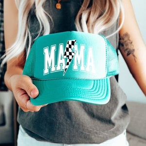 Mama Trucker Hat, Trendy Trucker Hat, Gift for Mom, Cute Trucker Hat, Lightening Bolt Trucker Hat, Retro Mom Trucker Hat,