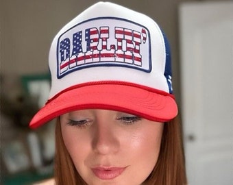 USA Patriotic Trucker Hat, Mesh Baseball Hat, Red white and blue Patch USA Baseball Cap, July 4th, Memorial Day, USA, Girls Trip Hat,