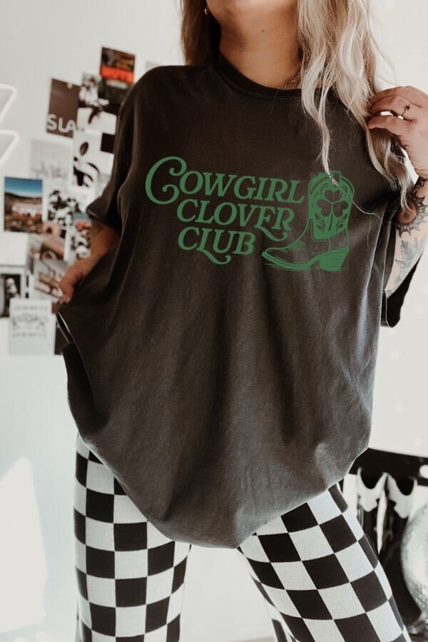 Cowgirl Clover Club Retro St Patty's Day Comfort Colors Shirt, Western Graphic Shirt, Vintage St Patrick's Day Shirt, Day Drinking Shirt,