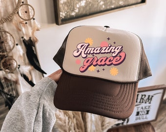 Amazing Grace Trucker Cap, Jesus Hat, Christian Trucker Hats, Christian Gifts for Her, Religious Apparel, Baptism Gift, Bible Verse Hat