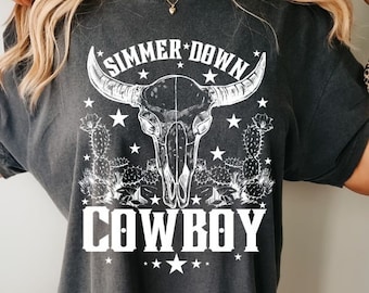 Camiseta de vaquero Simmer Down, camiseta gráfica de vaquero, camiseta gráfica de inspiración vintage, camiseta unisex, camiseta gráfica de colores cómodos, camiseta de vaquero retro